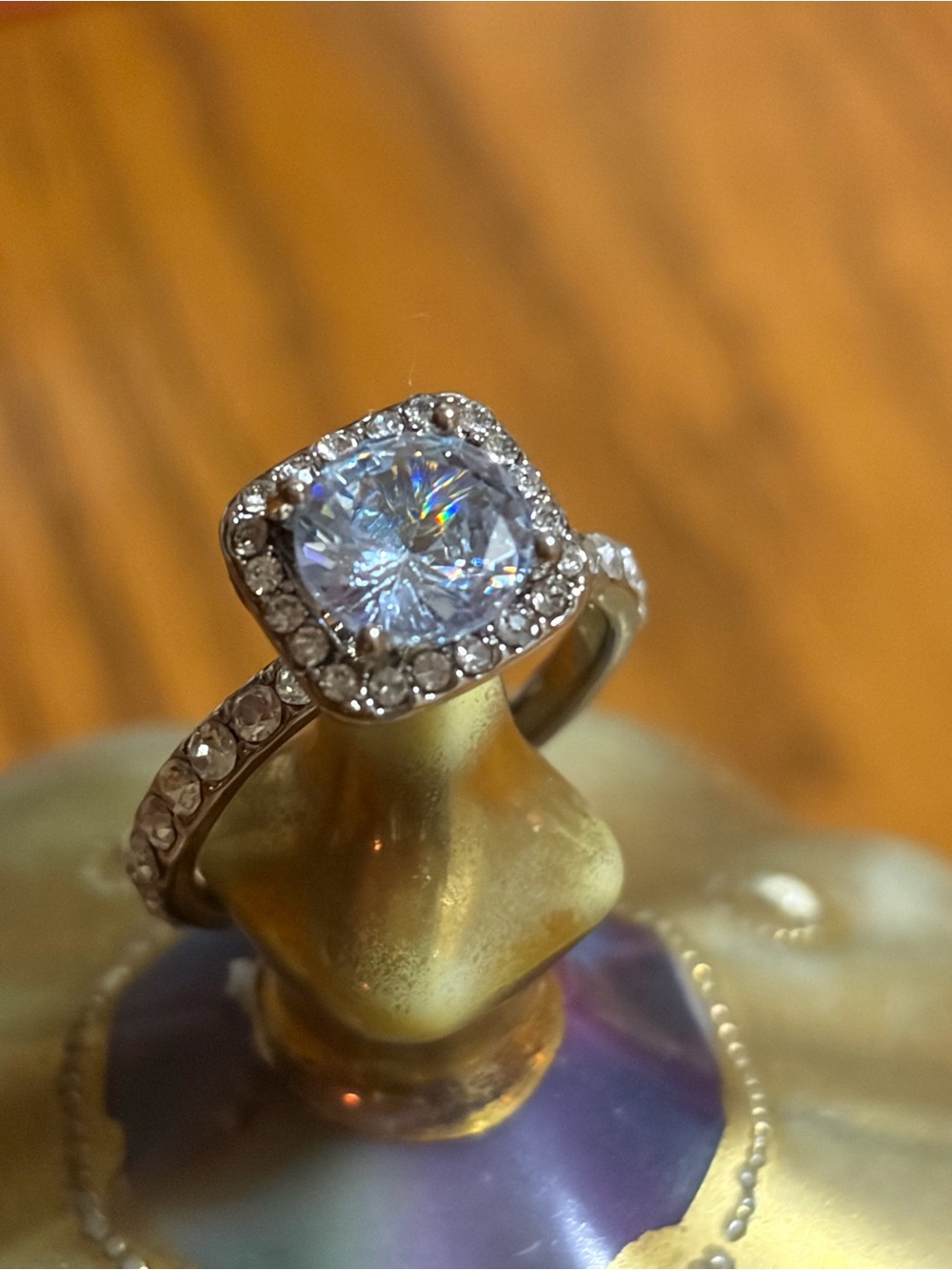 Large Silver Halo Diamond Engagement Ring